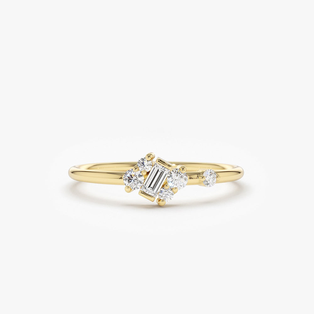 OBFJ1714 - 14K Gold Slanted Baguette and Round Diamond Ring 1