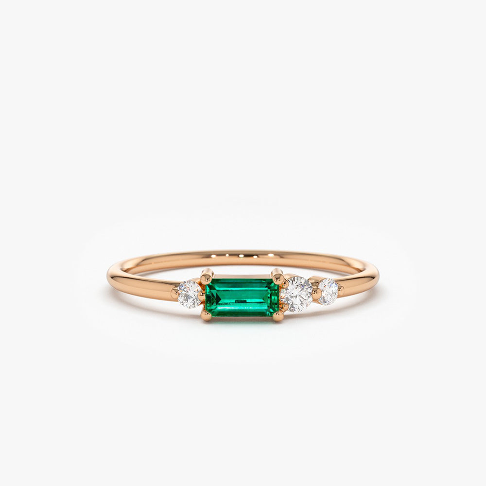 OBFJ1730 - 14k Gold Baguette Emerald Diamond Ring 4