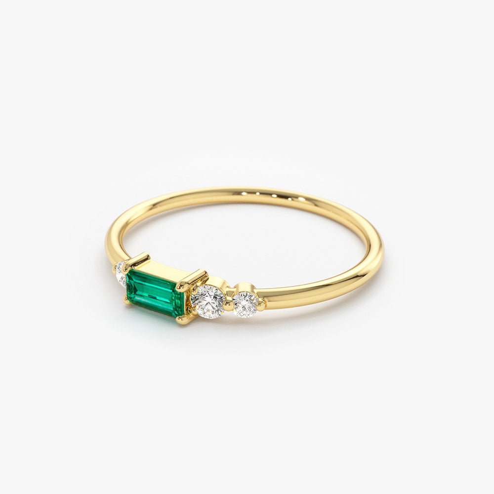 OBFJ1730 - 14k Gold Baguette Emerald Diamond Ring 6