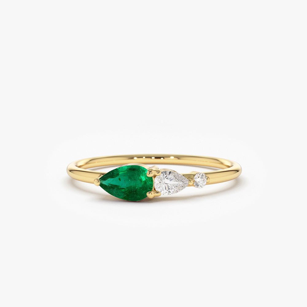 OBFJ1729 - 14k Pear Shape Emerald and Diamond Ring 1