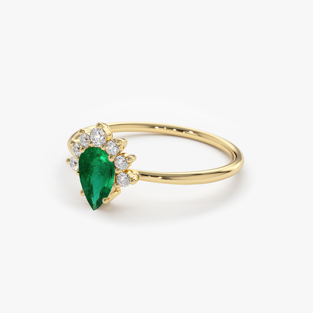 OBFJ1761 - 14k Pear Shape Emerald Engagement Ring 10