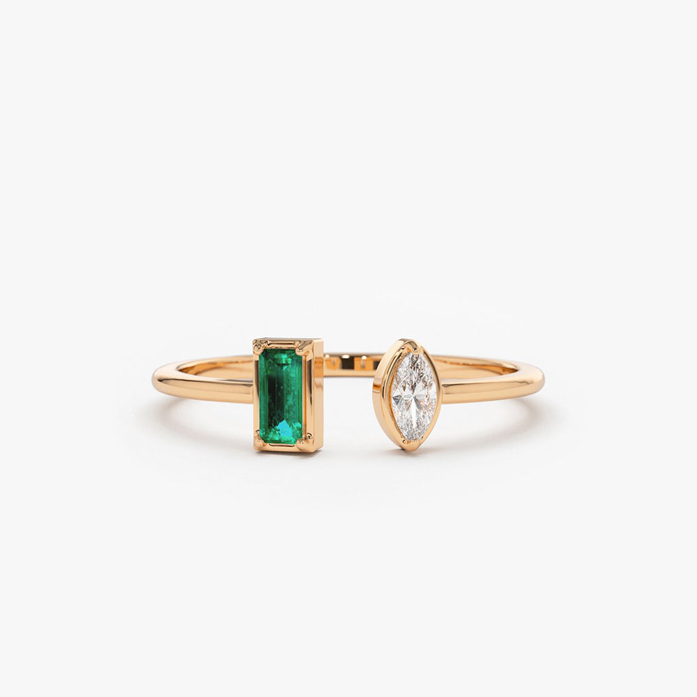 OBFJ1765 - 14K Gold Emerald and Diamond Cuff Ring 4