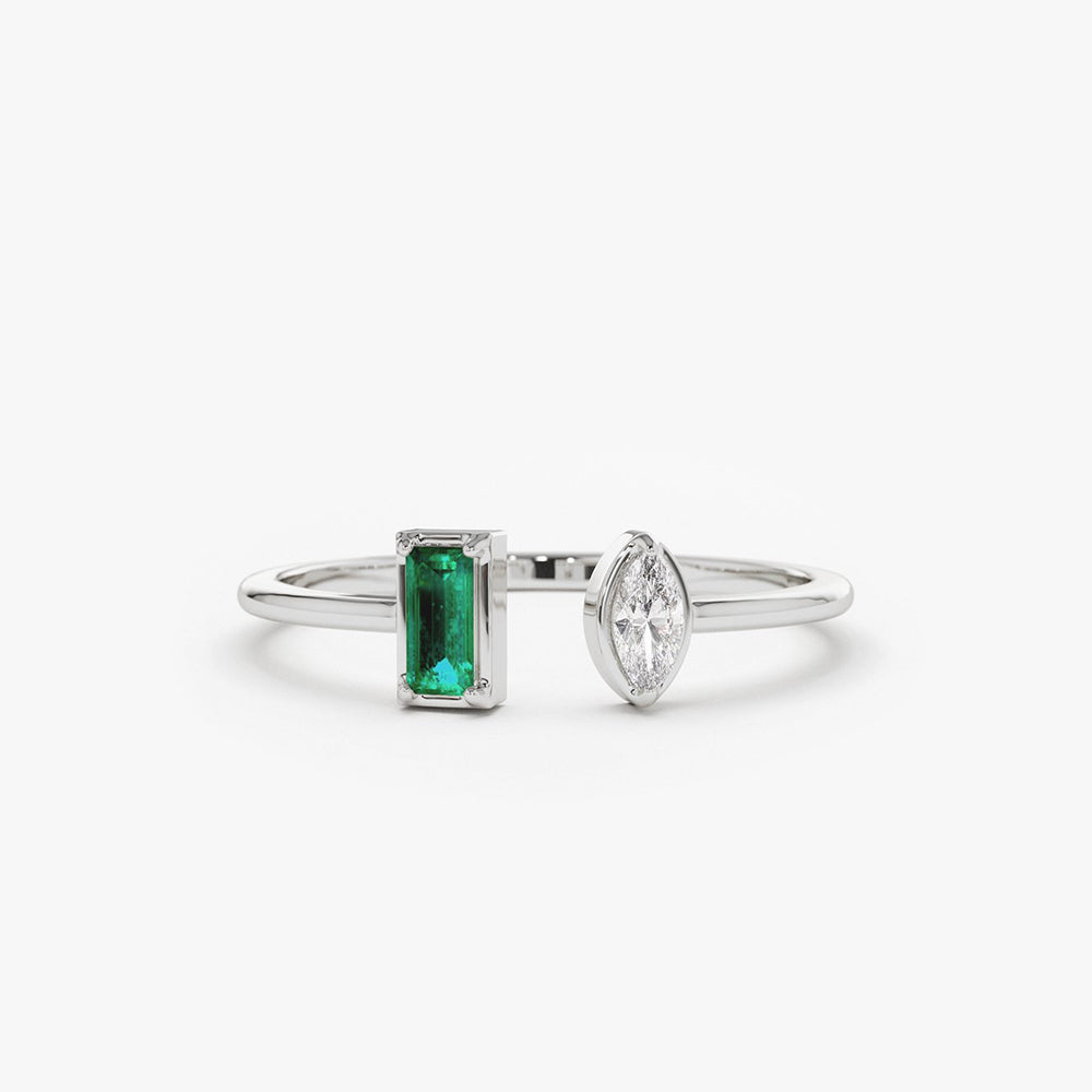 OBFJ1765 - 14K Gold Emerald and Diamond Cuff Ring 5