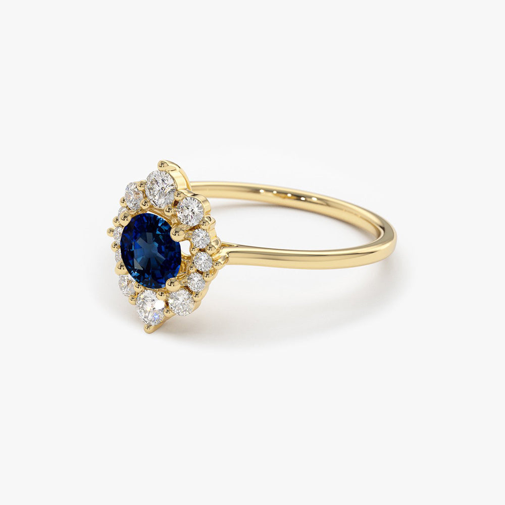 OBFJ1764 - 14k Round Sapphire Halo Diamond Engagement Ring 8