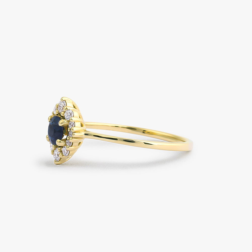 OBFJ1764 - 14k Round Sapphire Halo Diamond Engagement Ring 7