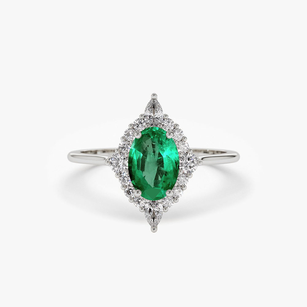 OBFJ1813 - 14k Oval Emerald and Diamond Bellarina Ring 9