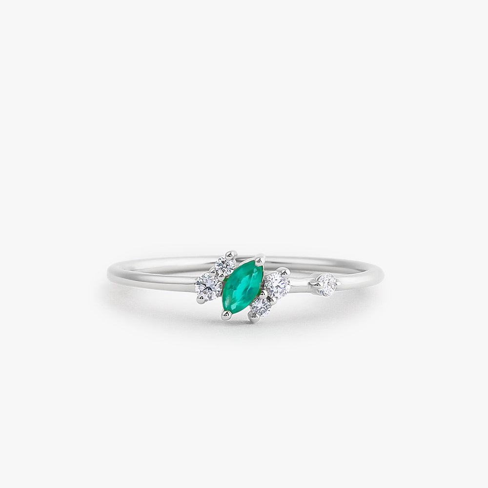 OBFJ1731 - 14k Slanted Marquise Emerald and Diamond Ring 3