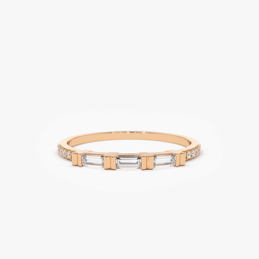 OBFJ1821 - 14K Gold 3 Baguette Matching Diamond Ring 4