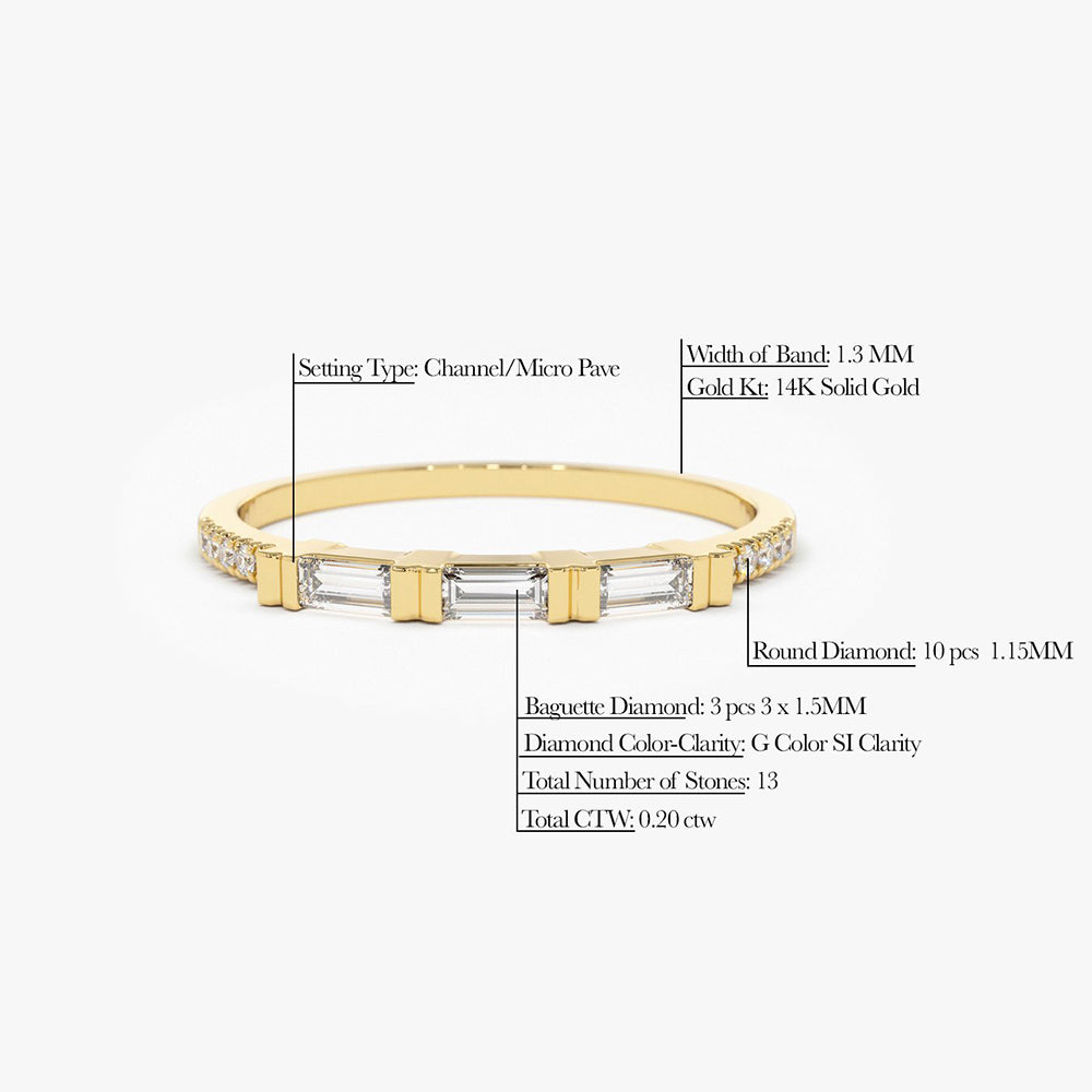 OBFJ1821 - 14K Gold 3 Baguette Matching Diamond Ring 7