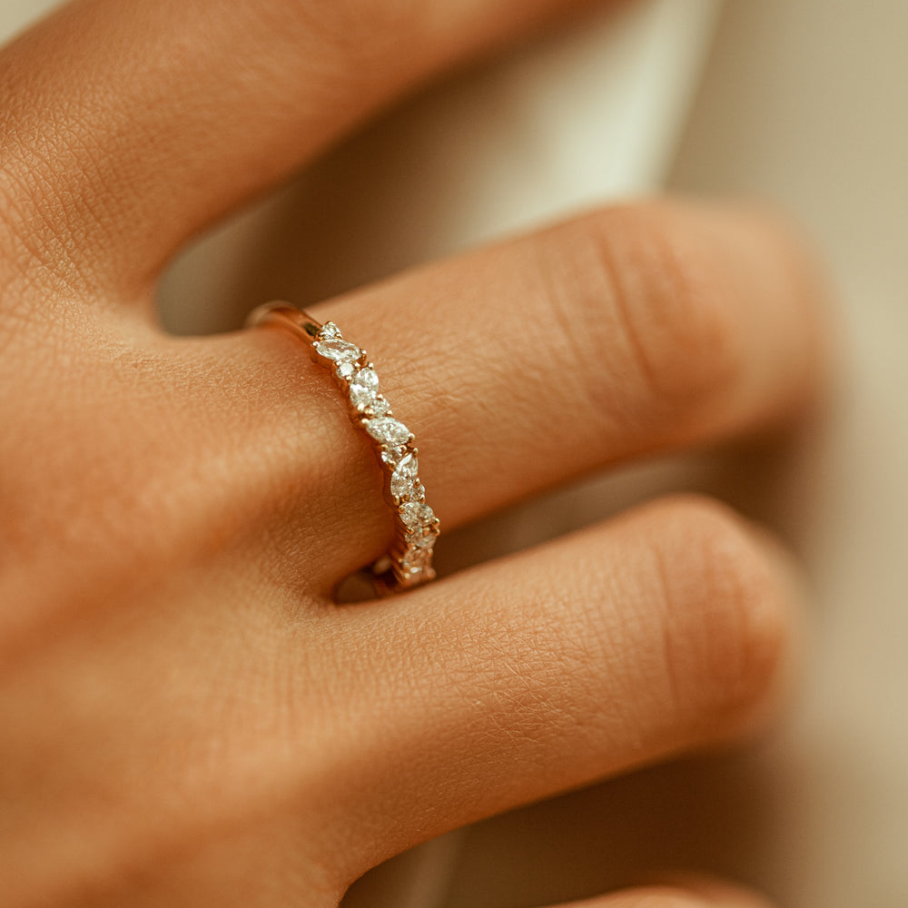 OBFJ1787 - 14K Gold Slanted Marquise and Round Diamond Ring 5