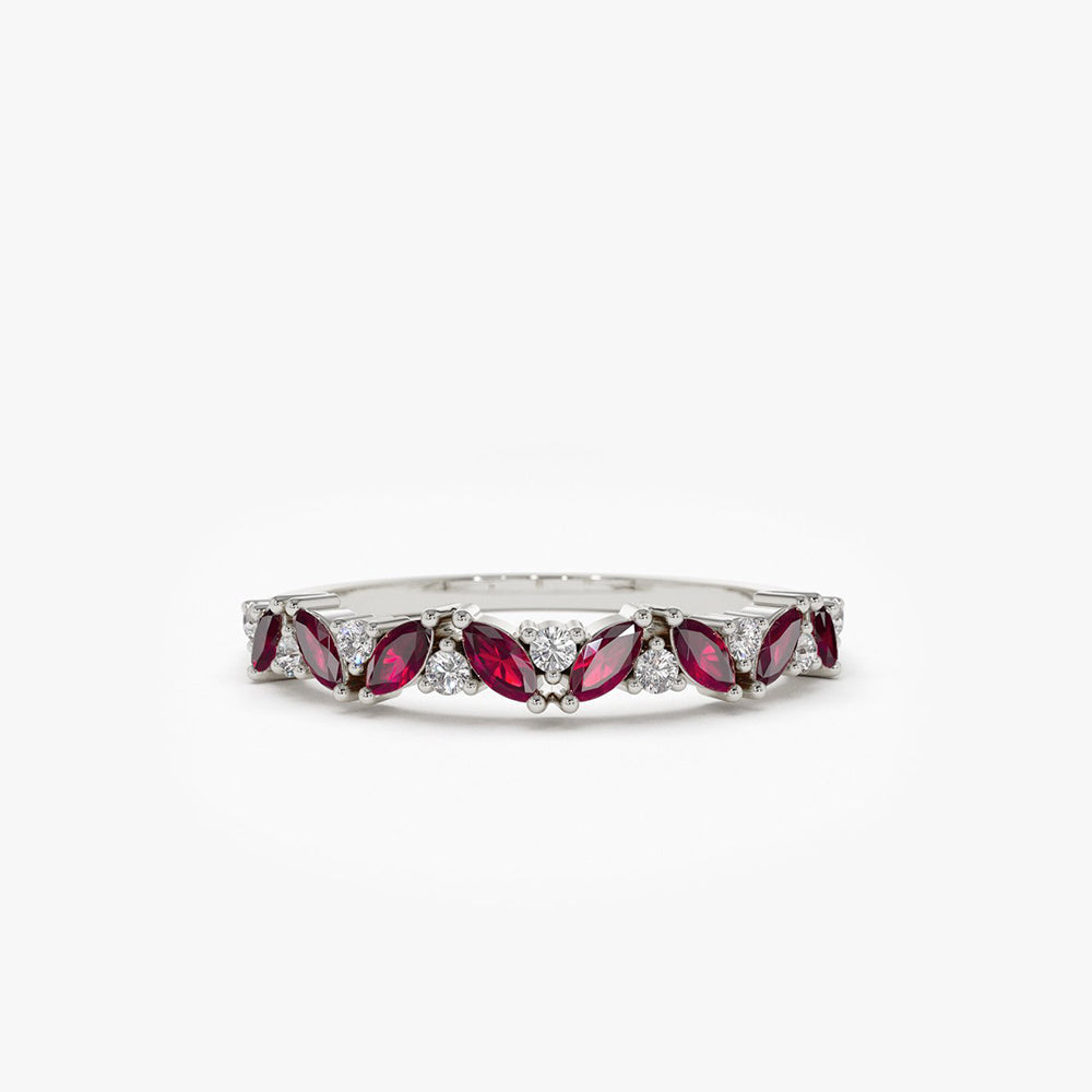 OBFJ1788 - 14k Slanted Ruby and Round Diamond Ring 7