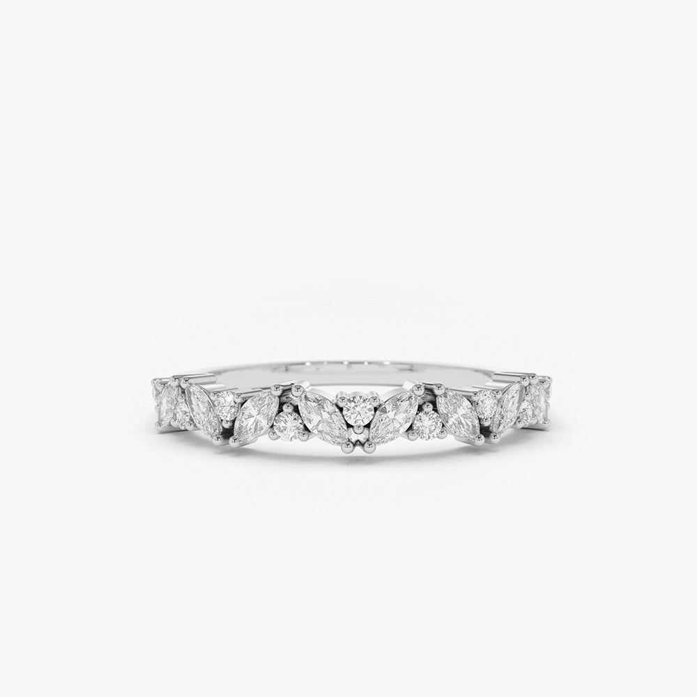 OBFJ1787 - 14K Gold Slanted Marquise and Round Diamond Ring 7