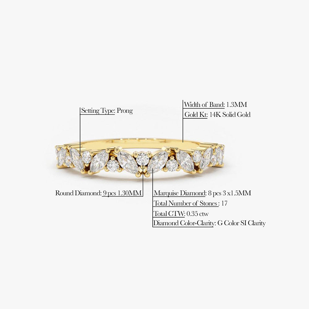 OBFJ1787 - 14K Gold Slanted Marquise and Round Diamond Ring 8
