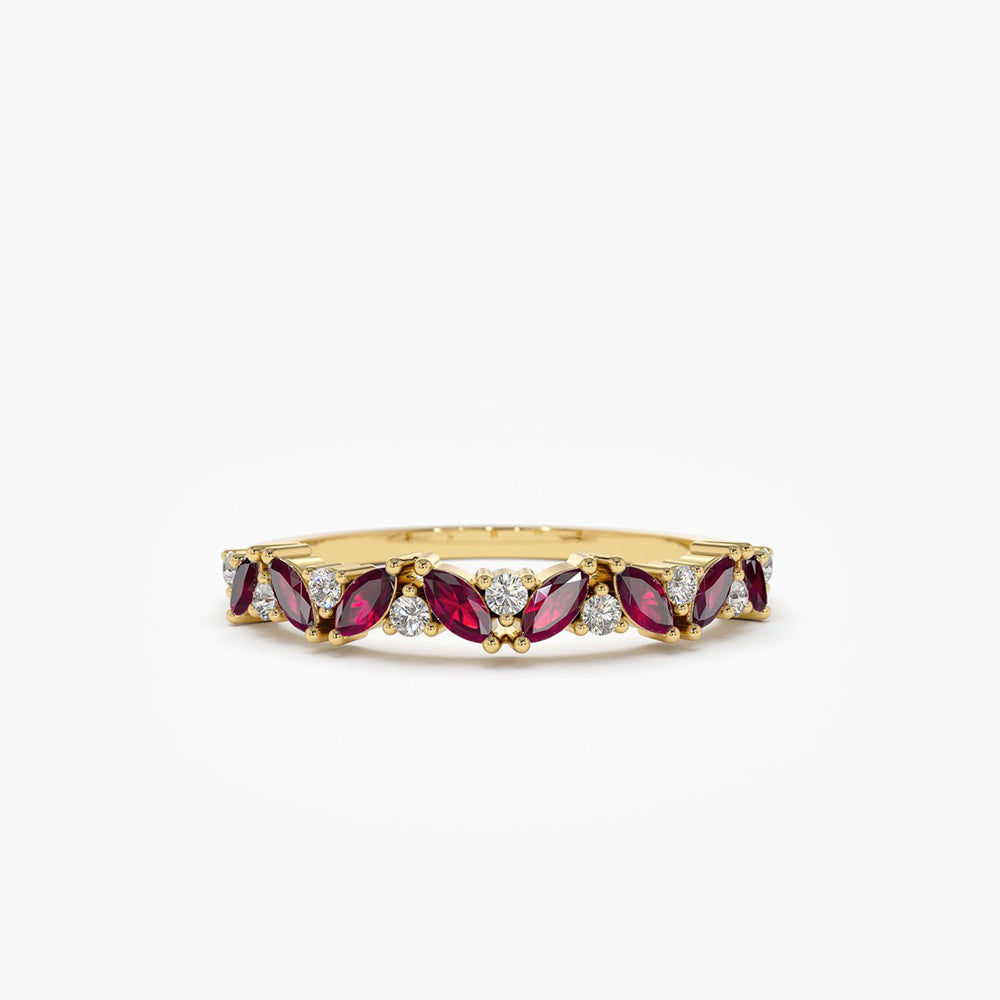 OBFJ1788 - 14k Slanted Ruby and Round Diamond Ring 1