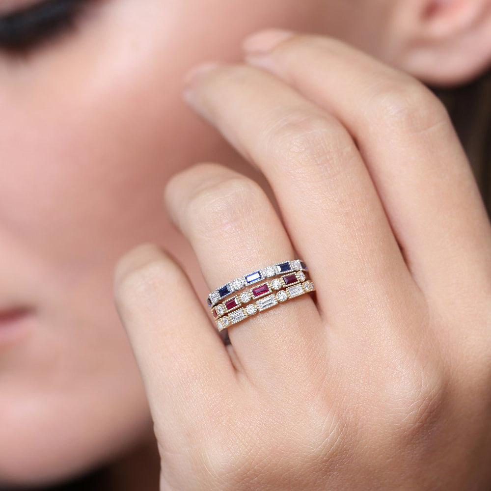 OBFJ1763 - 14k Sapphire Baguette and Diamond Ring 4