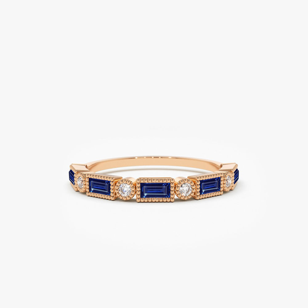 OBFJ1763 - 14k Sapphire Baguette and Diamond Ring 7