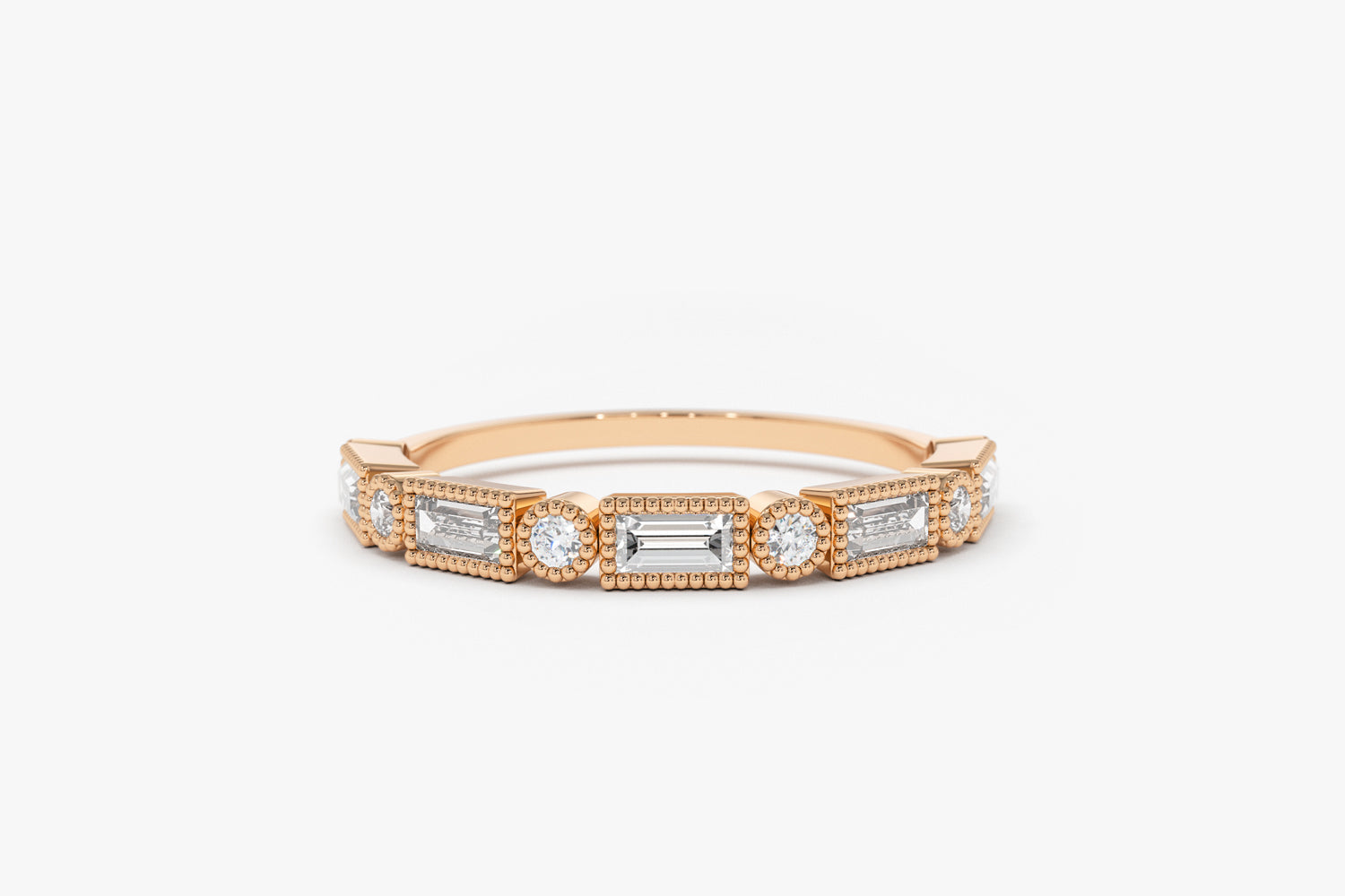 OBFJ1718 - 14K Gold Baguette and Round Diamond Ring 7