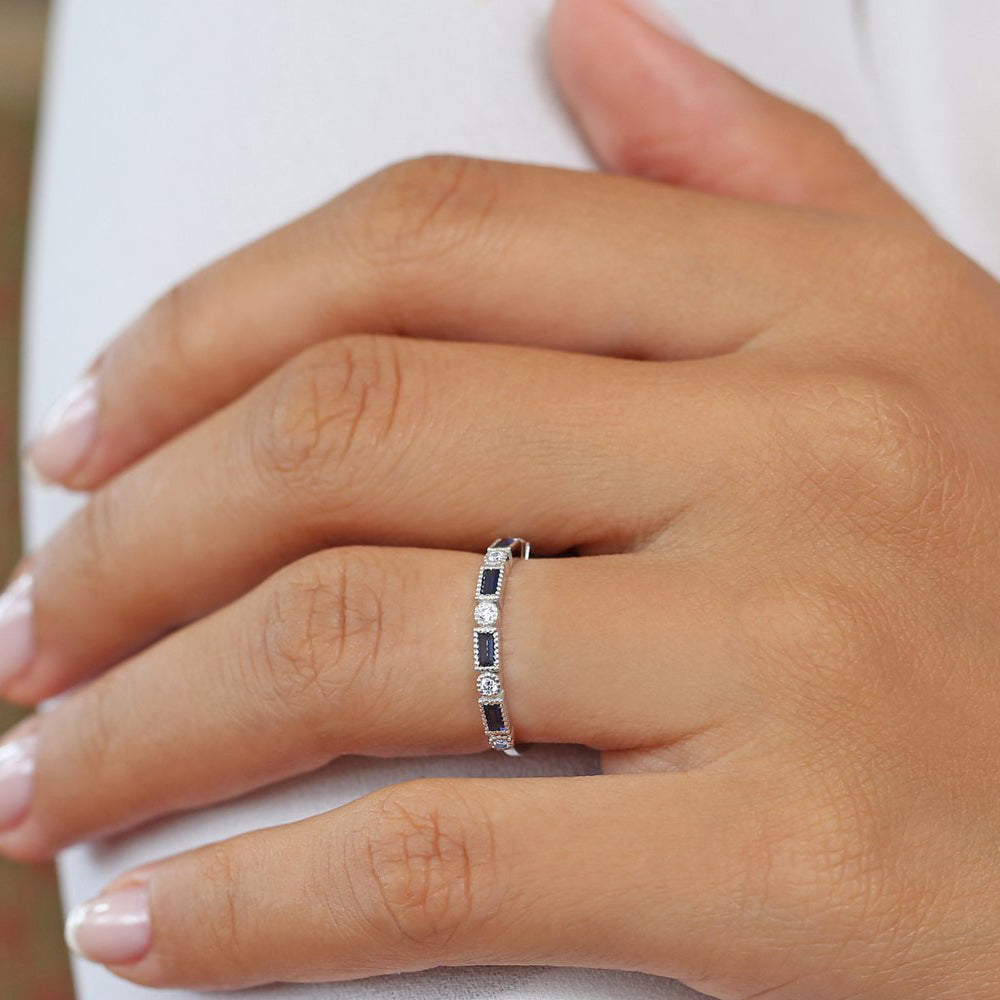 OBFJ1763 - 14k Sapphire Baguette and Diamond Ring 5