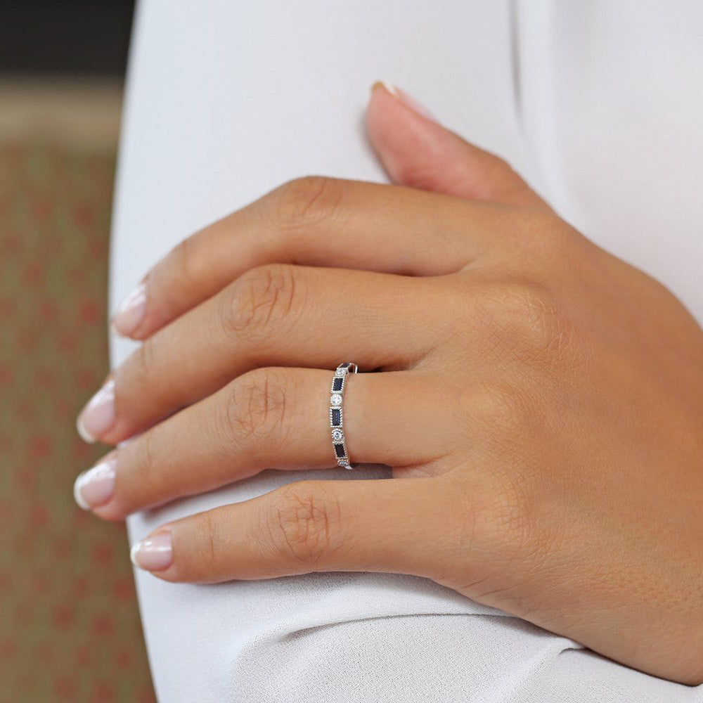 OBFJ1763 - 14k Sapphire Baguette and Diamond Ring 6