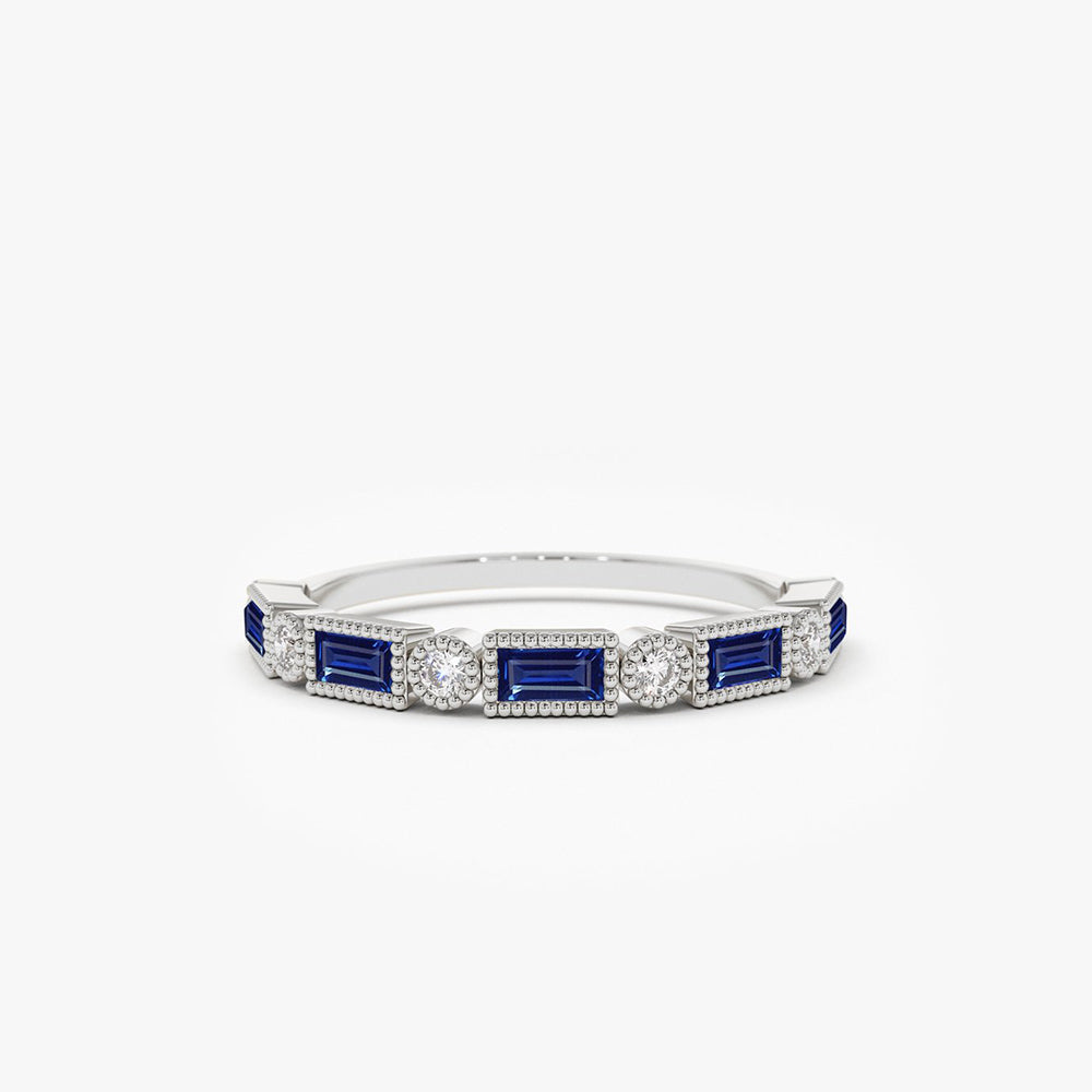 OBFJ1763 - 14k Sapphire Baguette and Diamond Ring 8