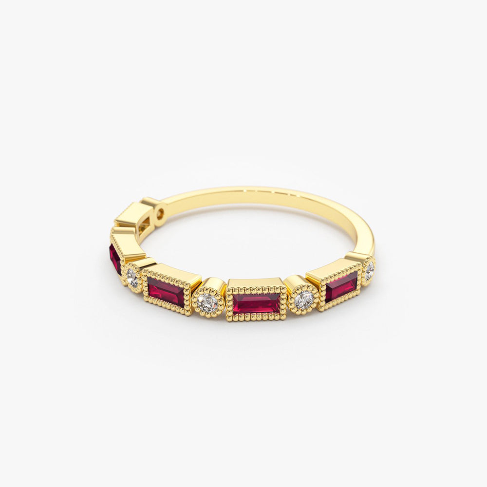 OBFJ1762 - 14k Baguette Ruby and Diamond Ring 9