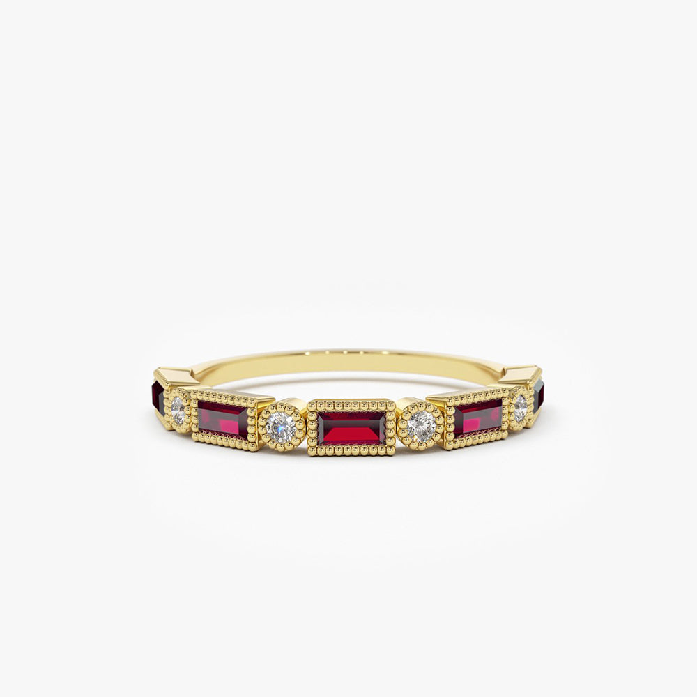 OBFJ1762 - 14k Baguette Ruby and Diamond Ring 1