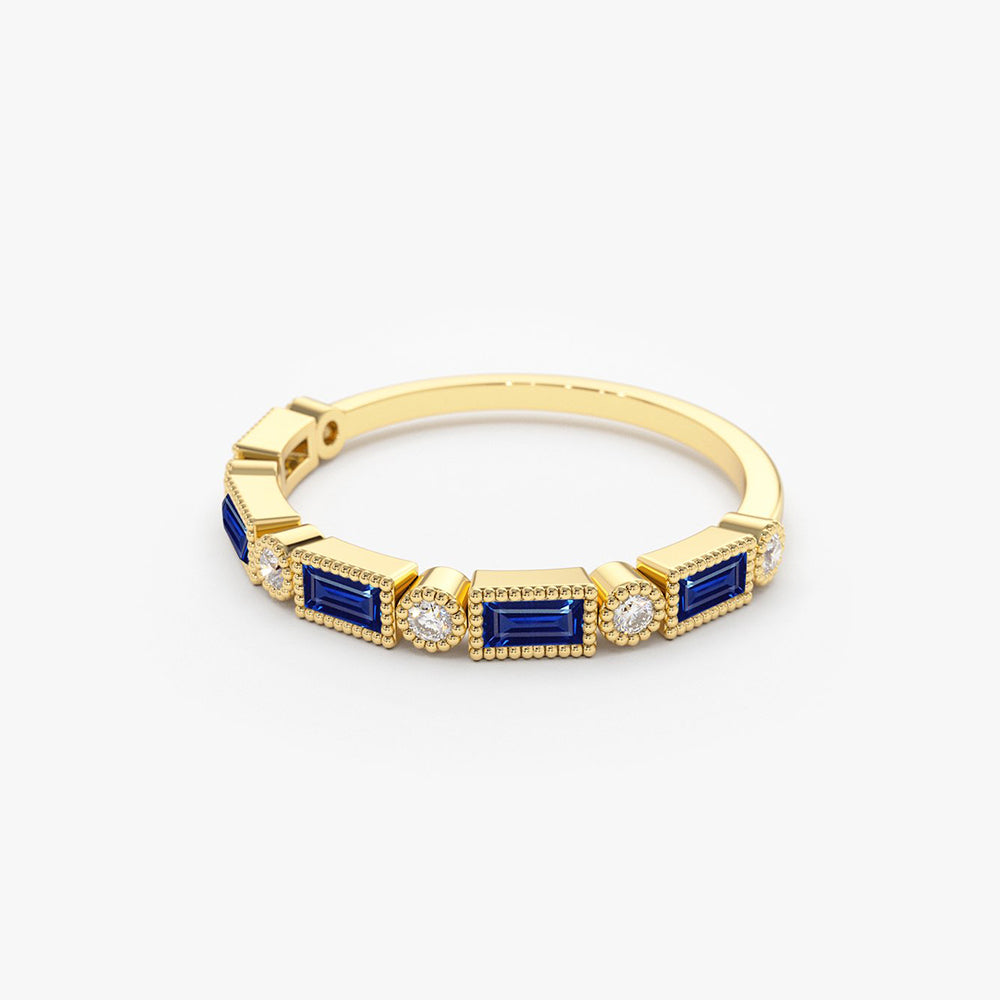 OBFJ1763 - 14k Sapphire Baguette and Diamond Ring 9