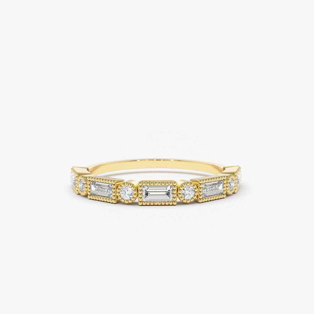 OBFJ1718 - 14K Gold Baguette and Round Diamond Ring 1