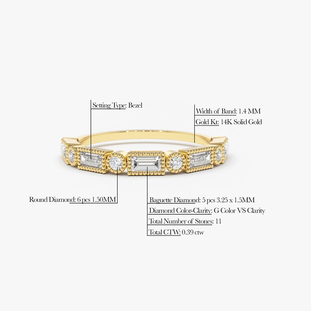 OBFJ1718 - 14K Gold Baguette and Round Diamond Ring 6