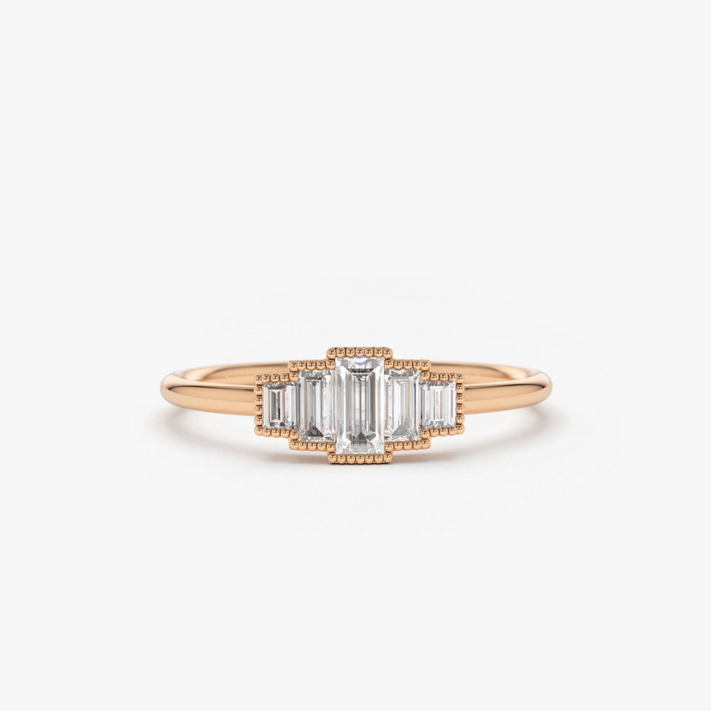 OBFJ1744 - 14K Gold Step Cut Baguette Diamond Ring 6