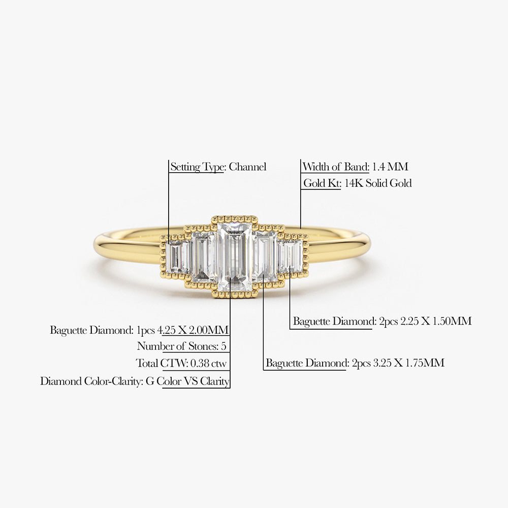 OBFJ1744 - 14K Gold Step Cut Baguette Diamond Ring 8