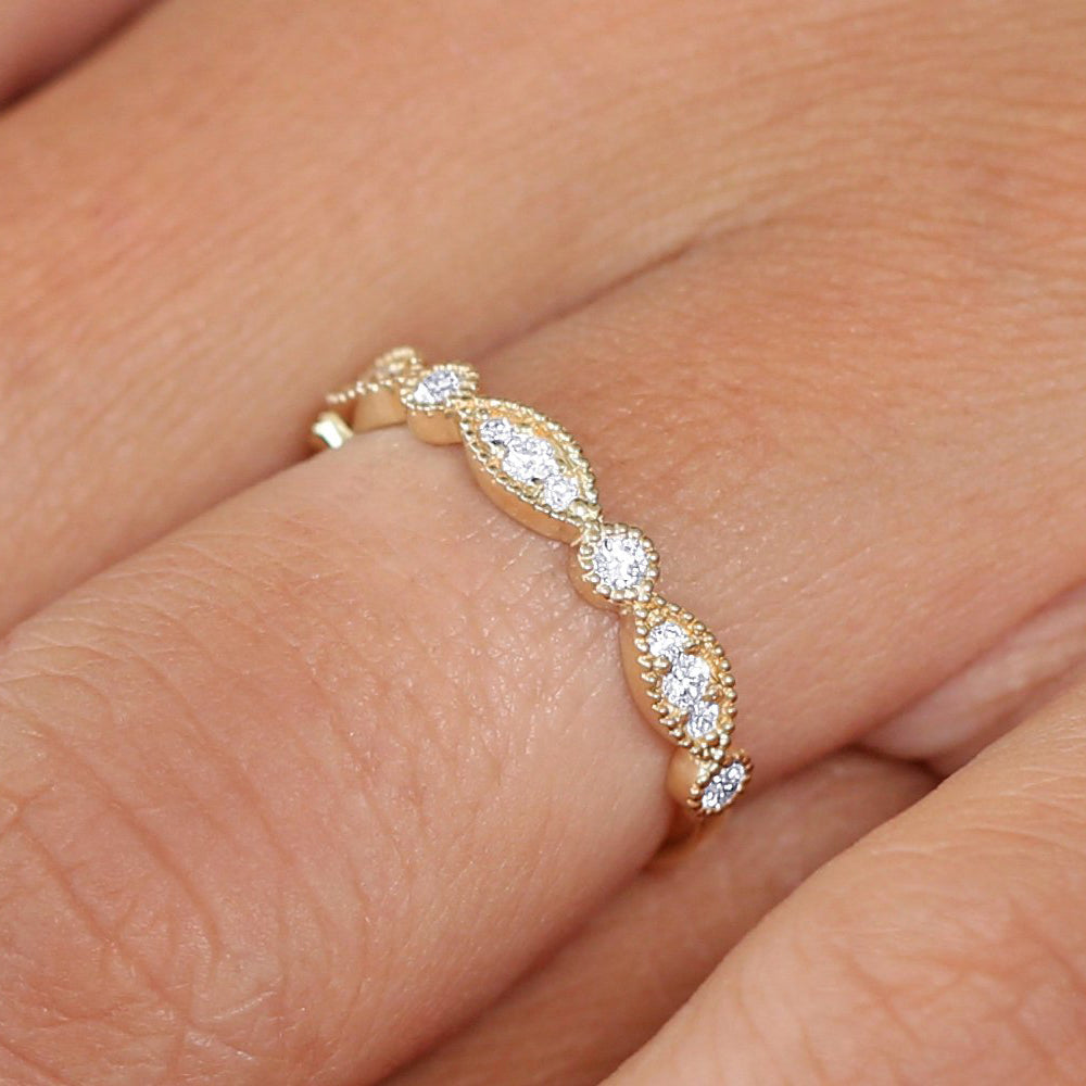 OBFJ1804 - 14K Gold Vintage Style Diamond Wedding Ring 2