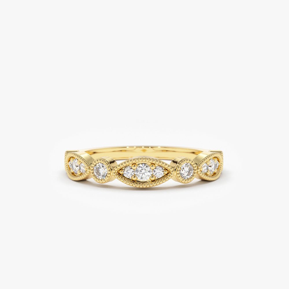 OBFJ1804 - 14K Gold Vintage Style Diamond Wedding Ring 1