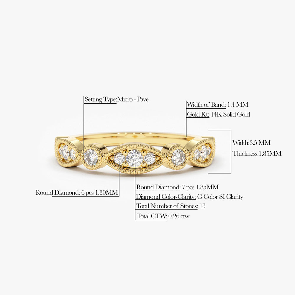 OBFJ1804 - 14K Gold Vintage Style Diamond Wedding Ring 6