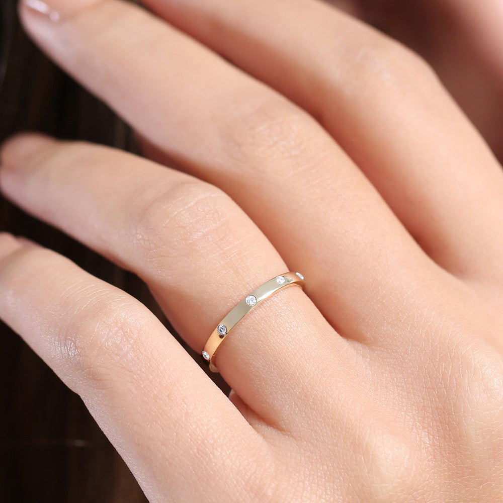 OBFJ1802 - 14K Burnish Set Diamond Wedding Ring 4