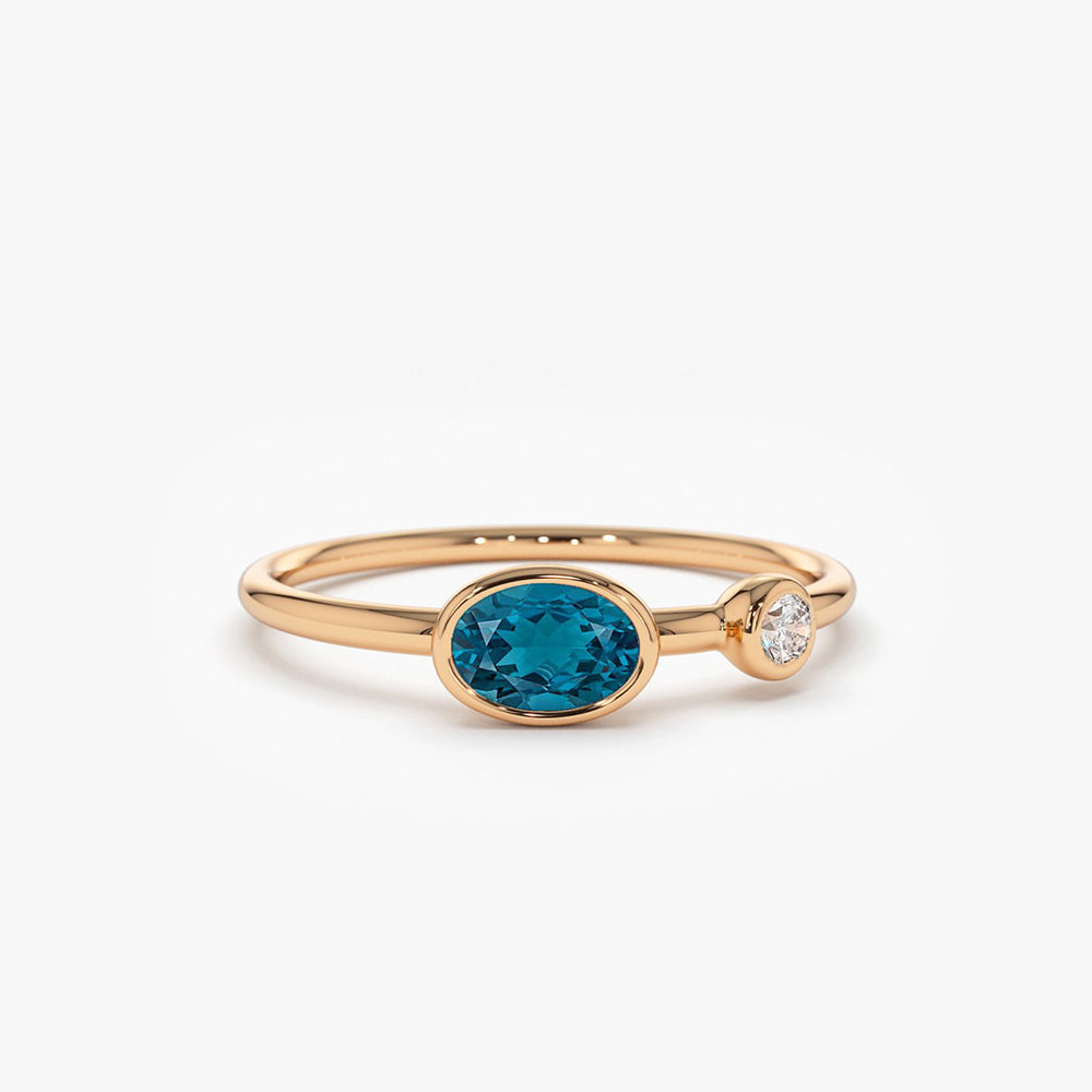OBFJ1772 - 14k Gold Oval London Blue Topaz  and Diamond Ring 7