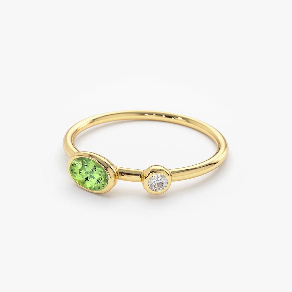 OBFJ1771 - 14k Gold Oval Peridot  and Diamond Ring 9