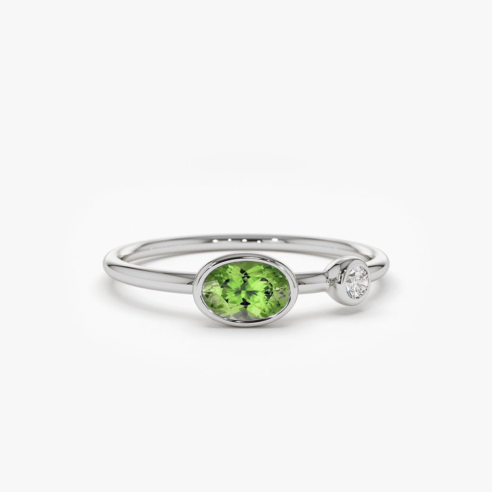 OBFJ1771 - 14k Gold Oval Peridot  and Diamond Ring 8