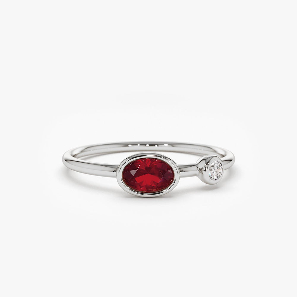 OBFJ1770 - 14k Oval Shape Bezel Setting Ruby and Diamond Ring 7