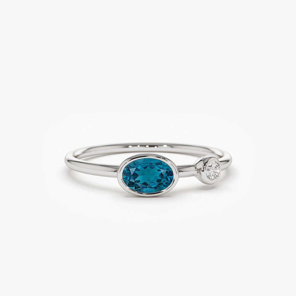 OBFJ1772 - 14k Gold Oval London Blue Topaz  and Diamond Ring 8
