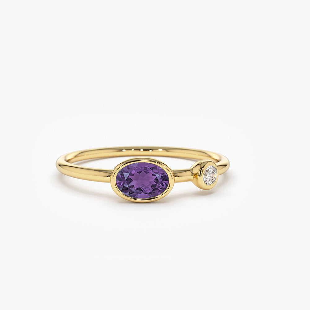 OBFJ2016 - 14K Gold Oval Shape Amethyst and Diamond Ring 1