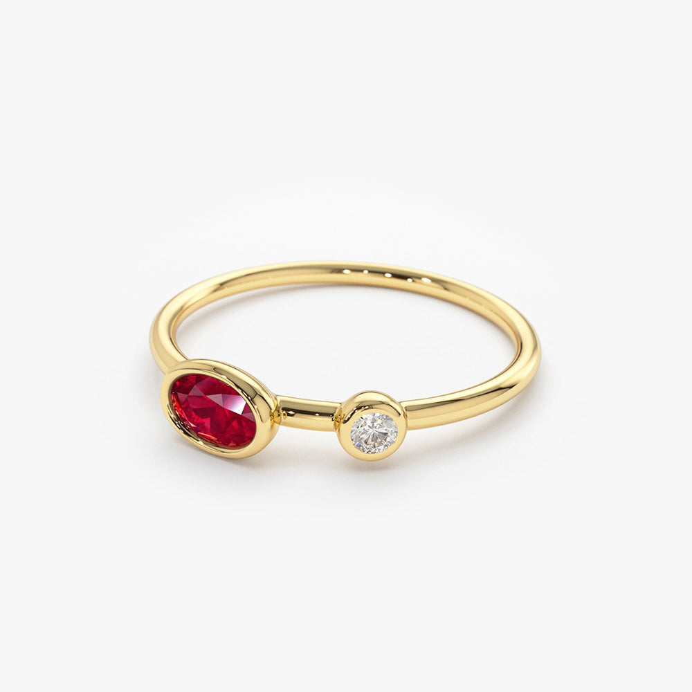 OBFJ1770 - 14k Oval Shape Bezel Setting Ruby and Diamond Ring 8
