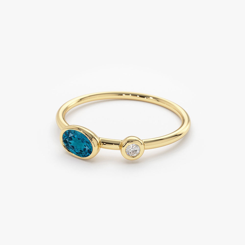 OBFJ1772 - 14k Gold Oval London Blue Topaz  and Diamond Ring 9