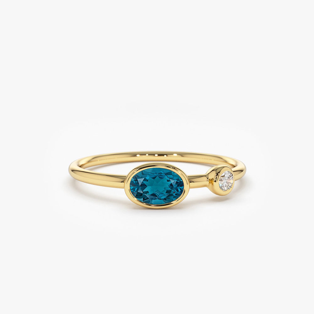 OBFJ1772 - 14k Gold Oval London Blue Topaz  and Diamond Ring 1