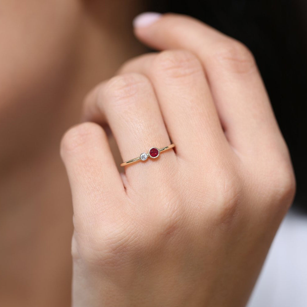 OBFJ1768 - 14K Gold Bezel Setting Ruby and Diamond Ring 3