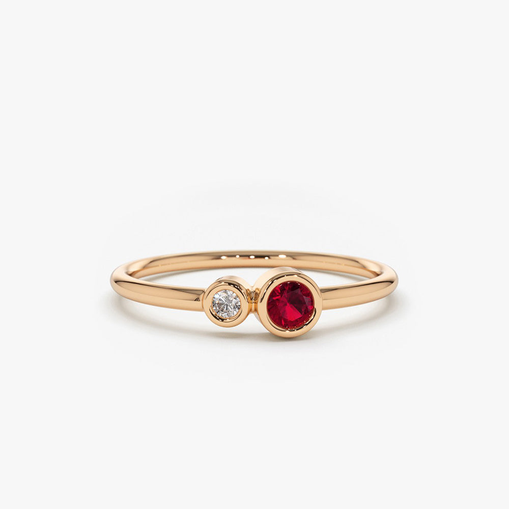 OBFJ1768 - 14K Gold Bezel Setting Ruby and Diamond Ring 5