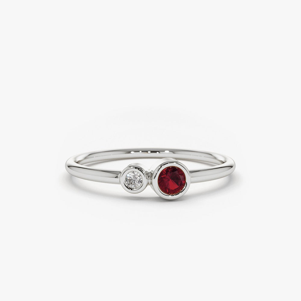 OBFJ1768 - 14K Gold Bezel Setting Ruby and Diamond Ring 6