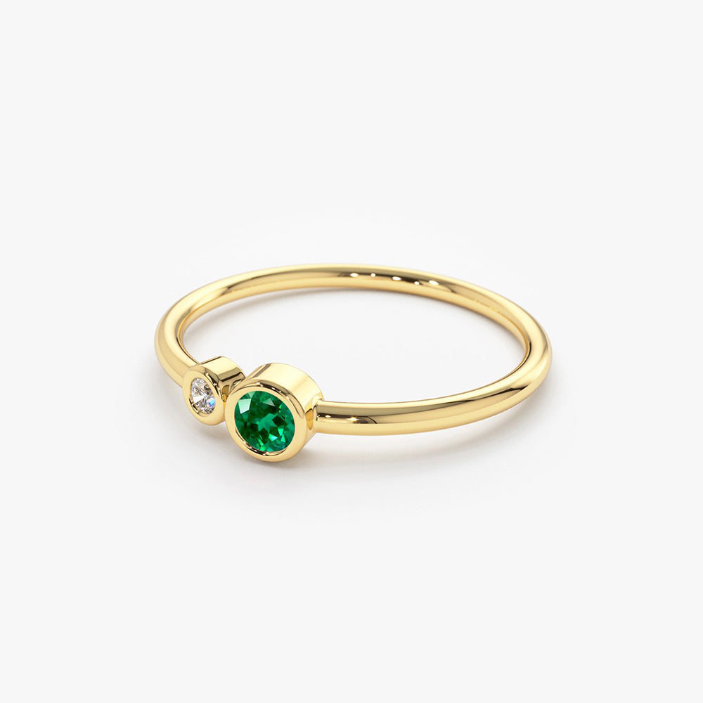 OBFJ1769 - 14K Gold Bezel Setting Emerald and Diamond Ring 6