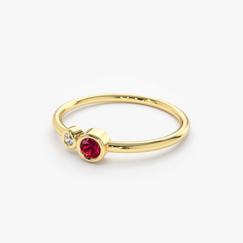 OBFJ1768 - 14K Gold Bezel Setting Ruby and Diamond Ring 7