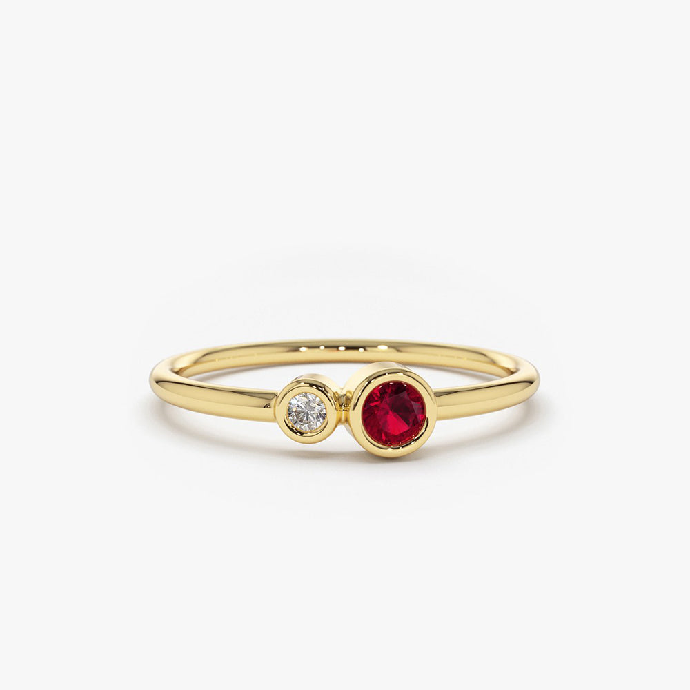 OBFJ1768 - 14K Gold Bezel Setting Ruby and Diamond Ring 1